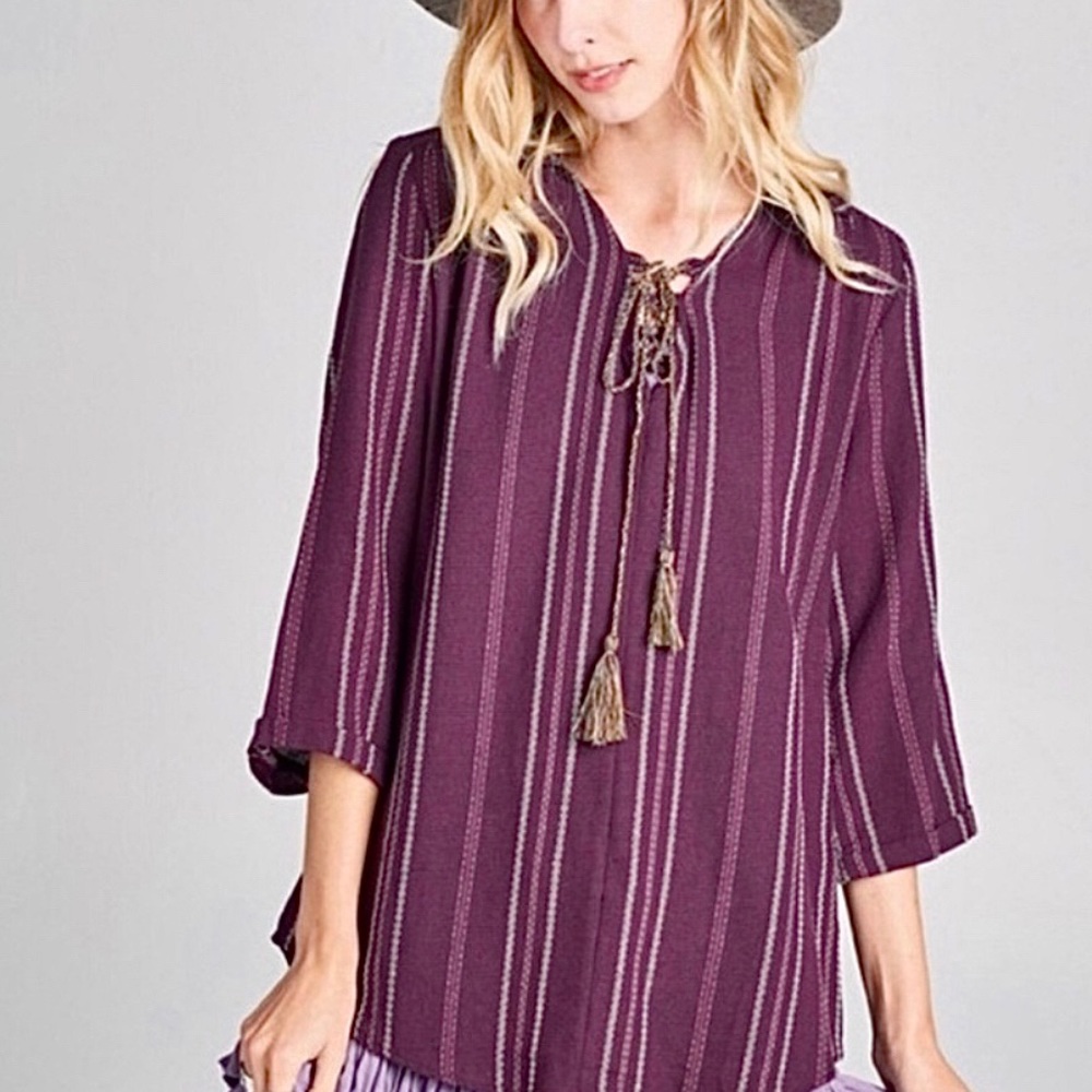 BOHO TOP CHIC top richly colored variegated stripe jacquard woven top S small - Picture 6 of 14